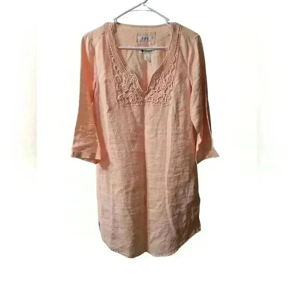 MALVIN Germany 100% Linen Embroidered Dress Peach Size 8/M Boho - Picture 1 of 4